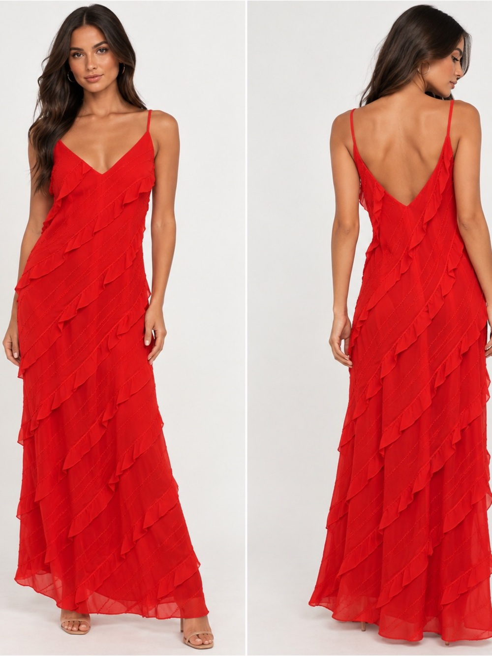 Princess Polly Vibrant Red Lars Ruffled Maxi Dress Sz 4